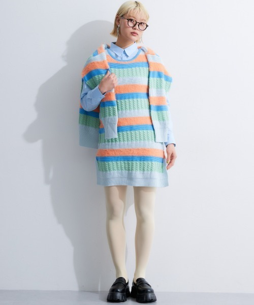 TTOL（トール）の「カラーボーダーニットタンクトップ（ニット/セーター・レディース・ブルー系/ブルー・L-XL/M-L）」の9枚目の写真