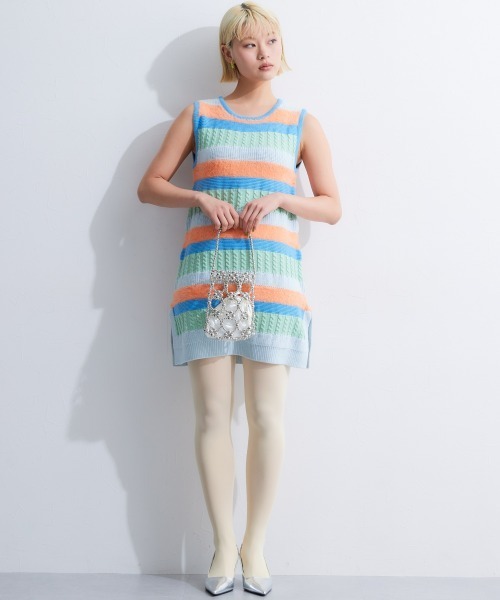 TTOL（トール）の「カラーボーダーニットタンクトップ（ニット/セーター・レディース・ブルー系/ブルー・L-XL/M-L）」の12枚目の写真