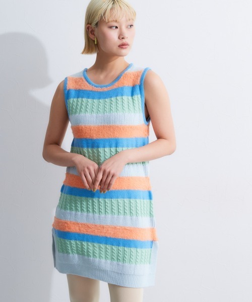 TTOL（トール）の「カラーボーダーニットタンクトップ（ニット/セーター・レディース・ブルー系/ブルー・L-XL/M-L）」の11枚目の写真