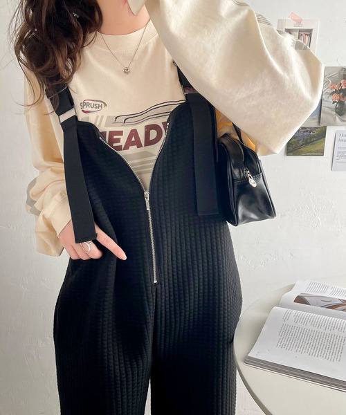 classicalelf（クラシカルエルフ）の「ふくれジャガードフロントジップサロペットパンツ（サロペット/オーバーオール・レディース・モカ/ブラック・LARGE/MEDIUM/SMALL/X-LARGE）」の11枚目の写真