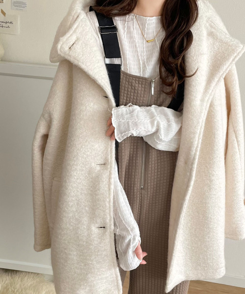 classicalelf（クラシカルエルフ）の「ふくれジャガードフロントジップサロペットパンツ（サロペット/オーバーオール・レディース・モカ/ブラック・LARGE/MEDIUM/SMALL/X-LARGE）」の4枚目の写真