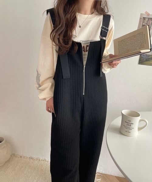 classicalelf（クラシカルエルフ）の「ふくれジャガードフロントジップサロペットパンツ（サロペット/オーバーオール・レディース・モカ/ブラック・LARGE/MEDIUM/SMALL/X-LARGE）」の8枚目の写真