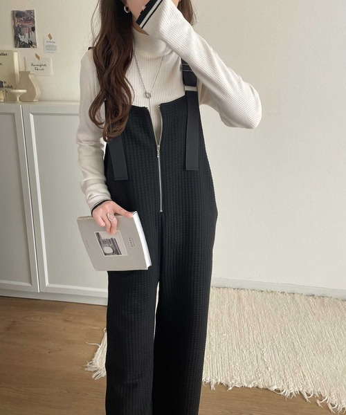 classicalelf（クラシカルエルフ）の「ふくれジャガードフロントジップサロペットパンツ（サロペット/オーバーオール・レディース・モカ/ブラック・LARGE/MEDIUM/SMALL/X-LARGE）」の13枚目の写真