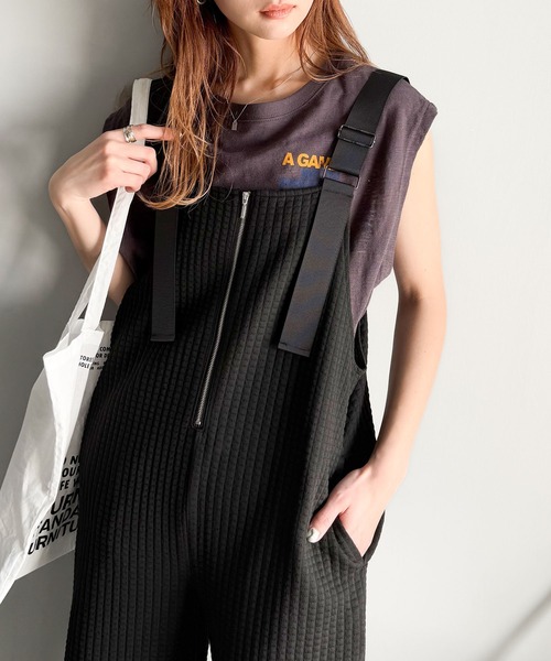 セール】ふくれジャガードフロントジップサロペットパンツ（サロペット