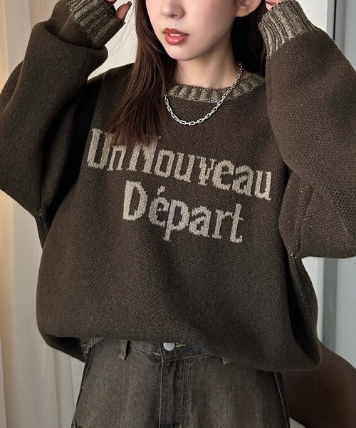 apres jour mignon（アプレジュールミニョン）の「配色リブロゴニット【ZOZOTOWN限定アイテム】（ニット/セーター・レディース・ネイビー/グレー/ブラウン系その他/カーキ/マスタード/ボルドー・フリー/X-LARGE）」の2枚目の写真