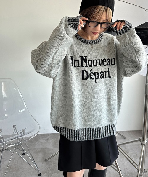 apres jour mignon（アプレジュールミニョン）の「配色リブロゴニット【ZOZOTOWN限定アイテム】（ニット/セーター・レディース・ネイビー/グレー/ブラウン系その他/カーキ/マスタード/ボルドー・フリー/X-LARGE）」の7枚目の写真