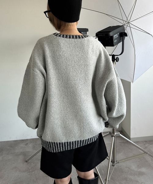 apres jour mignon（アプレジュールミニョン）の「配色リブロゴニット【ZOZOTOWN限定アイテム】（ニット/セーター・レディース・ネイビー/グレー/ブラウン系その他/カーキ/マスタード/ボルドー・フリー/X-LARGE）」の10枚目の写真