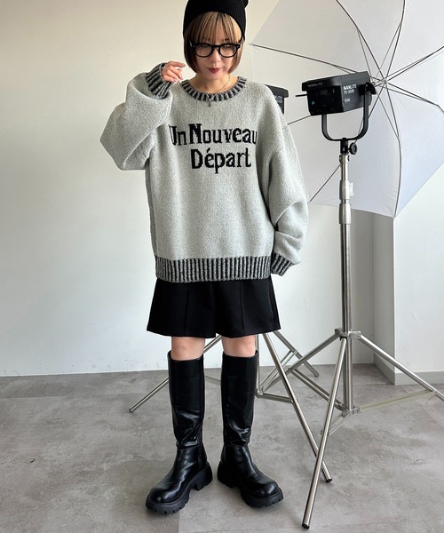 apres jour mignon（アプレジュールミニョン）の「配色リブロゴニット【ZOZOTOWN限定アイテム】（ニット/セーター・レディース・ネイビー/グレー/ブラウン系その他/カーキ/マスタード/ボルドー・フリー/X-LARGE）」の11枚目の写真