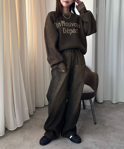 apres jour mignon（アプレジュールミニョン）の「配色リブロゴニット【ZOZOTOWN限定アイテム】（ニット/セーター・レディース・ネイビー/グレー/ブラウン系その他/カーキ/マスタード/ボルドー・フリー/X-LARGE）」の18枚目の写真