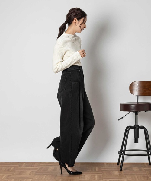 9090 ストライプ　タック　バギーパンツ　Black 9090 ストライプ タック バギーパンツ Black