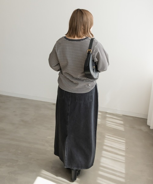 CLETTE（クレット）の「リブ切替ボーダープルオーバー（Tシャツ/カットソー・レディース・アイボリー/チャコール・LL/3L/4L）」の15枚目の写真