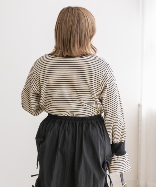 CLETTE（クレット）の「リブ切替ボーダープルオーバー（Tシャツ/カットソー・レディース・アイボリー/チャコール・LL/3L/4L）」の9枚目の写真