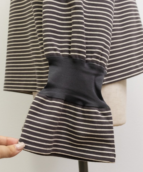 CLETTE（クレット）の「リブ切替ボーダープルオーバー（Tシャツ/カットソー・レディース・アイボリー/チャコール・LL/3L/4L）」の19枚目の写真