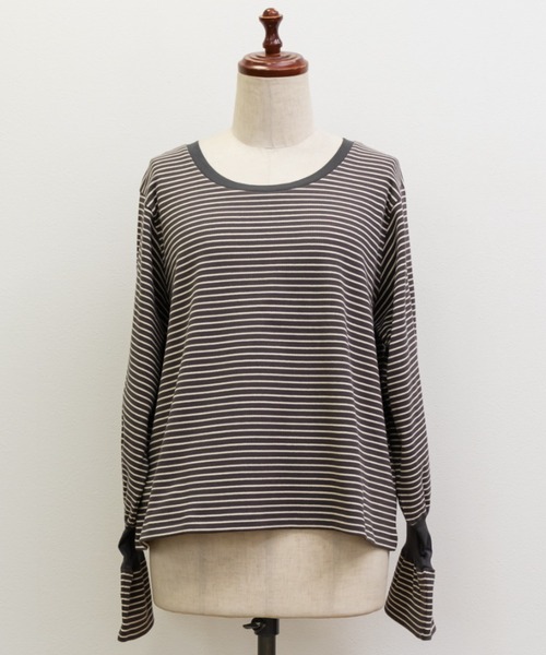 CLETTE（クレット）の「リブ切替ボーダープルオーバー（Tシャツ/カットソー・レディース・アイボリー/チャコール・LL/3L/4L）」の16枚目の写真