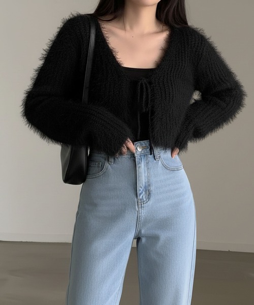 セール】クロップド丈 シャギーニットカーディガン（カーディガン