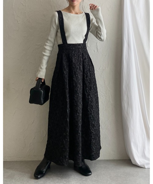 ふくれジャガードAラインタックフレアロングジャンパースカート