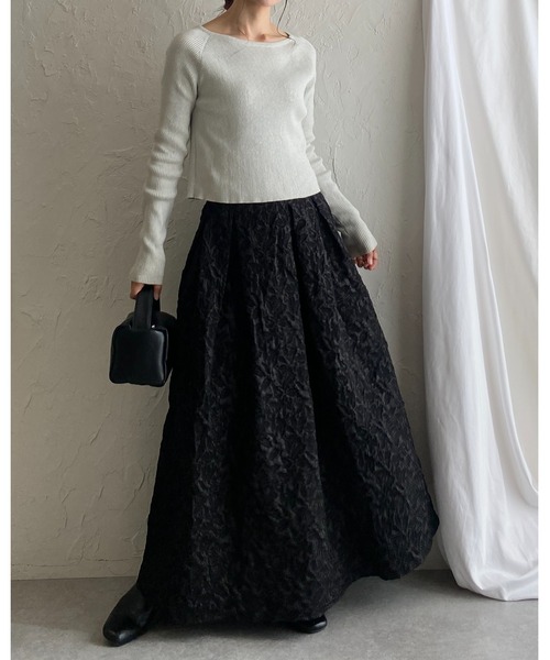She's Closet（シーズクローゼット）の「ふくれジャガードAラインタックフレアロングジャンパースカートワンピース（ジャンパースカート・レディース・ブラック・FREE）」の7枚目の写真