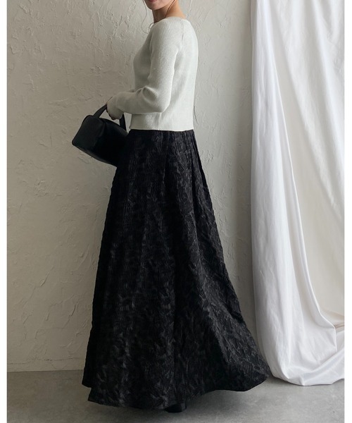 She's Closet（シーズクローゼット）の「ふくれジャガードAラインタックフレアロングジャンパースカートワンピース（ジャンパースカート・レディース・ブラック・FREE）」の11枚目の写真