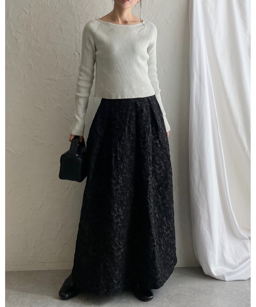 She's Closet（シーズクローゼット）の「ふくれジャガードAラインタックフレアロングジャンパースカートワンピース（ジャンパースカート・レディース・ブラック・FREE）」の12枚目の写真