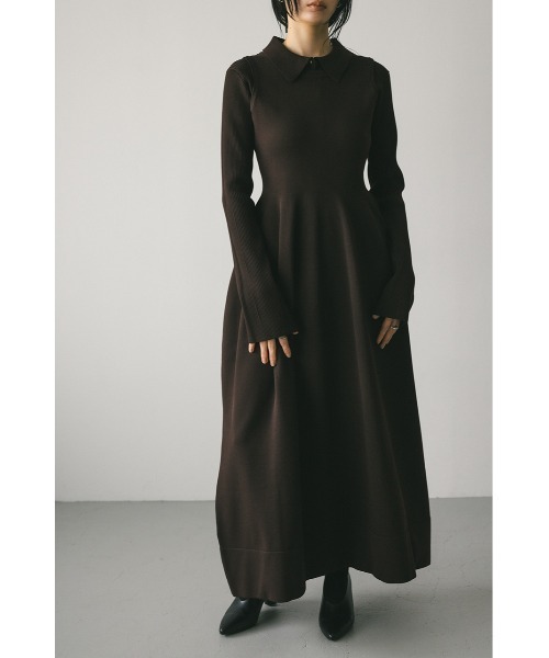 STYLEMIXER（スタイルミキサー）の「2ピースポロニットワンピース（ワンピース・レディース・ダークブラウン/ベージュ/オレンジ・SMALL/MEDIUM）」の2枚目の写真