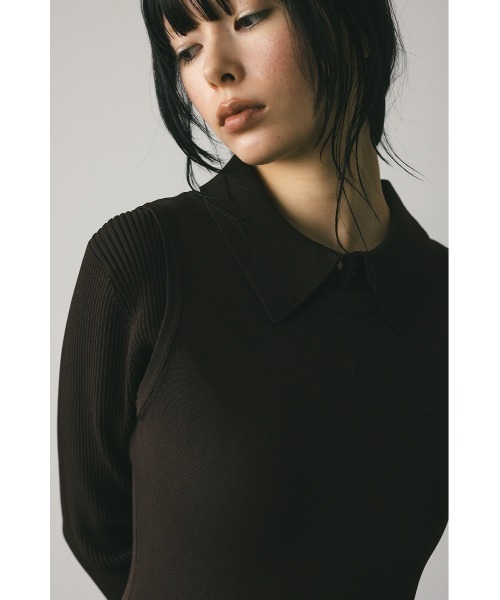 STYLEMIXER（スタイルミキサー）の「2ピースポロニットワンピース（ワンピース・レディース・ダークブラウン/ベージュ/オレンジ・SMALL/MEDIUM）」の9枚目の写真