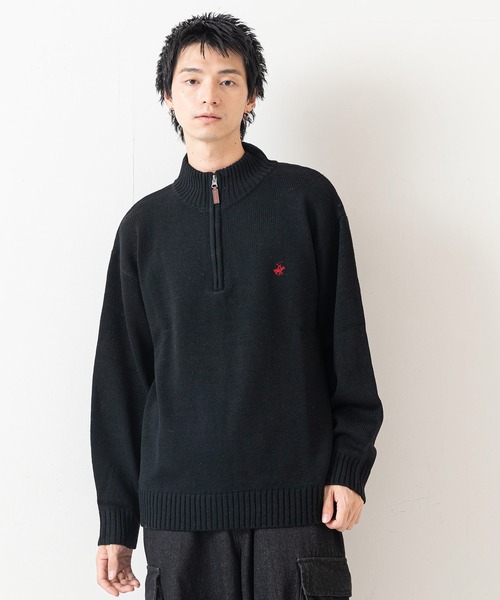 RLX　国内正規品　高機能　ハーフジップポロ　コットンニット　ロゴ刺繡 BEVERLY HILLS POLO CLUB（ビバリーヒルズポロクラブ）の