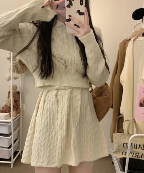 gossip!ロサンゼルス(ゴシップロサンゼルス)の「ケーブルニット ガーリーセットアップ(アンサンブル・レディース・オフホワイト/キャメル/ライトグレー/ダークグレー・FREE)」の12枚目の写真