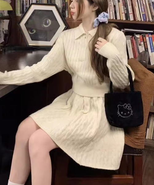 gossip!ロサンゼルス(ゴシップロサンゼルス)の「ケーブルニット ガーリーセットアップ(アンサンブル・レディース・オフホワイト/キャメル/ライトグレー/ダークグレー・FREE)」の14枚目の写真
