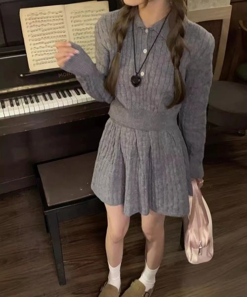 gossip!ロサンゼルス(ゴシップロサンゼルス)の「ケーブルニット ガーリーセットアップ(アンサンブル・レディース・オフホワイト/キャメル/ライトグレー/ダークグレー・FREE)」の7枚目の写真