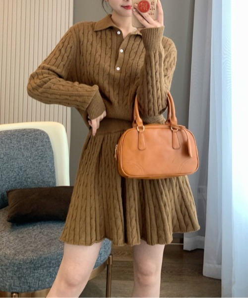 gossip!ロサンゼルス(ゴシップロサンゼルス)の「ケーブルニット ガーリーセットアップ(アンサンブル・レディース・オフホワイト/キャメル/ライトグレー/ダークグレー・FREE)」の15枚目の写真