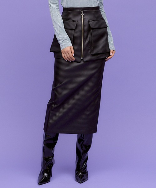 THINGS THAT MATTER（シングス ザット マター）の「OUT POCKET BELT TIGHT SKIRT / アウトポケットベルトタイトスカート（スカート・レディース・ブラック/アイボリー・FREE）」の2枚目の写真