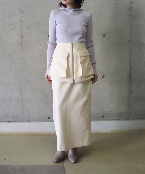 THINGS THAT MATTER（シングス ザット マター）の「OUT POCKET BELT TIGHT SKIRT / アウトポケットベルトタイトスカート（スカート・レディース・ブラック/アイボリー・FREE）」の3枚目の写真