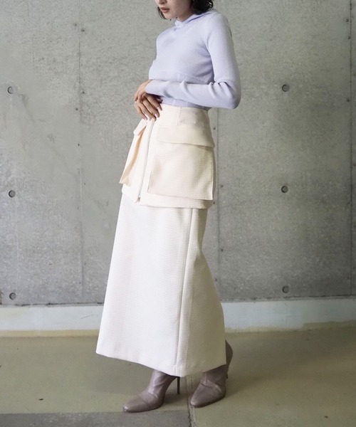 THINGS THAT MATTER（シングス ザット マター）の「OUT POCKET BELT TIGHT SKIRT / アウトポケットベルトタイトスカート（スカート・レディース・ブラック/アイボリー・FREE）」の4枚目の写真