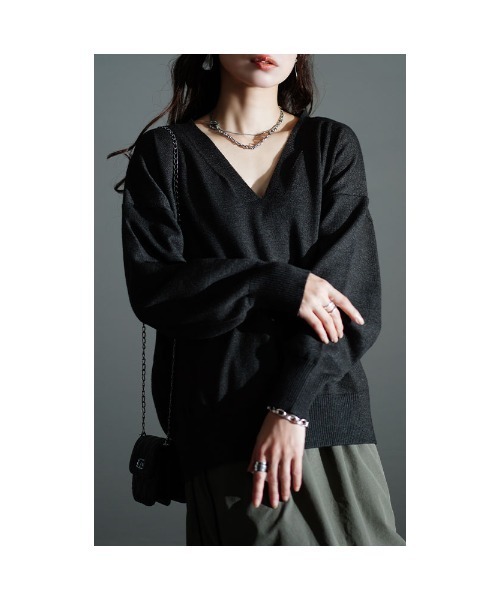 Sawa a la mode（サワアラモード）の「Vネックハイゲージニット（ニット/セーター・レディース・ダークグレー/オートミール/ミント/ピンク・FREE）」の10枚目の写真