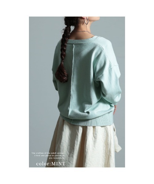 Sawa a la mode（サワアラモード）の「Vネックハイゲージニット（ニット/セーター・レディース・ダークグレー/オートミール/ミント/ピンク・FREE）」の11枚目の写真