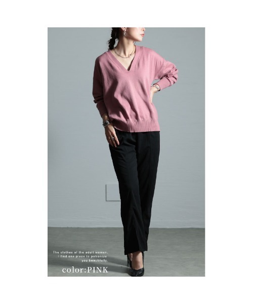 Sawa a la mode（サワアラモード）の「Vネックハイゲージニット（ニット/セーター・レディース・ダークグレー/オートミール/ミント/ピンク・FREE）」の16枚目の写真