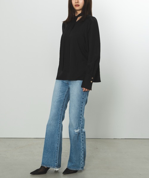 SENEE high waist flare denim ブルー セール】high waist flare denim（ハイウエストフレアデニム