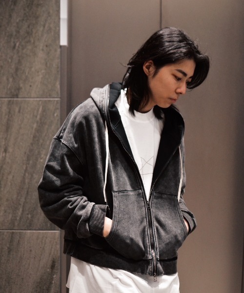 ANDRAP（アンドラップ）の「ANDRAP/アンドラップ/ZIP SHORT PK/ジップショートパーカー（パーカー・メンズ・ホワイト/ブラック/グレー・M/L/XL）」の15枚目の写真