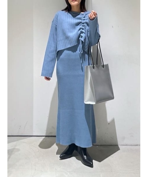 AZUL by moussy(アズールバイマウジー)の「【2セット!トップス&ワンピース】【身長/骨格別着用画像あり】レイヤードセットニットワンピース 秋服 春服 冬服 ノースリーブワンピース ニットトップス(ワンピース・レディース・ブルー/アイボリー/ブラック・FREE)」の18枚目の写真