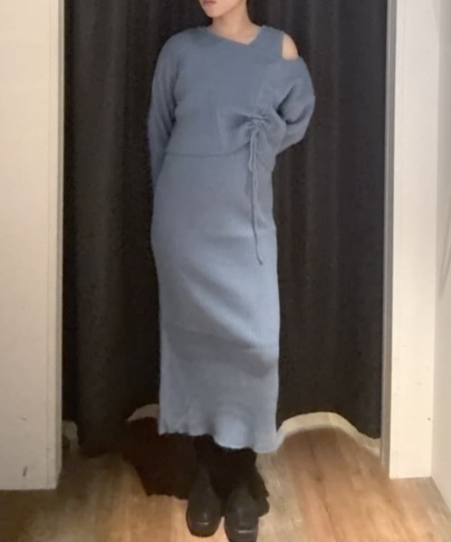 AZUL by moussy(アズールバイマウジー)の「【2セット!トップス&ワンピース】【身長/骨格別着用画像あり】レイヤードセットニットワンピース 秋服 春服 冬服 ノースリーブワンピース ニットトップス(ワンピース・レディース・ブルー/アイボリー/ブラック・FREE)」の19枚目の写真