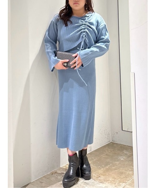 AZUL by moussy(アズールバイマウジー)の「【2セット!トップス&ワンピース】【身長/骨格別着用画像あり】レイヤードセットニットワンピース 秋服 春服 冬服 ノースリーブワンピース ニットトップス(ワンピース・レディース・ブルー/アイボリー/ブラック・FREE)」の20枚目の写真