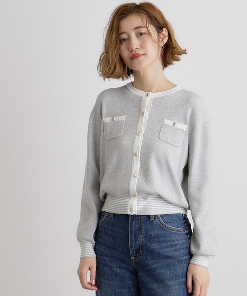 grove（グローブ）の「バイカラーコンパクトカーディガン（カーディガン/ボレロ・レディース・オフホワイト/グレー/ライトベージュ/ネイビー・01/02/03/04/05）」の15枚目の写真