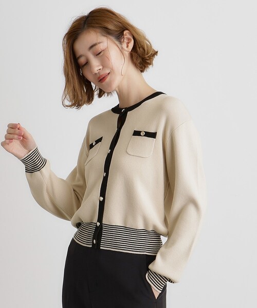 grove（グローブ）の「バイカラーコンパクトカーディガン（カーディガン/ボレロ・レディース・オフホワイト/グレー/ライトベージュ/ネイビー・01/02/03/04/05）」の20枚目の写真