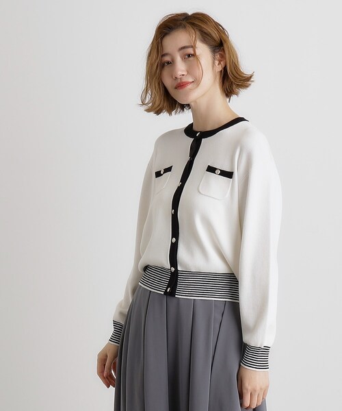 grove（グローブ）の「バイカラーコンパクトカーディガン（カーディガン/ボレロ・レディース・オフホワイト/グレー/ライトベージュ/ネイビー・01/02/03/04/05）」の5枚目の写真