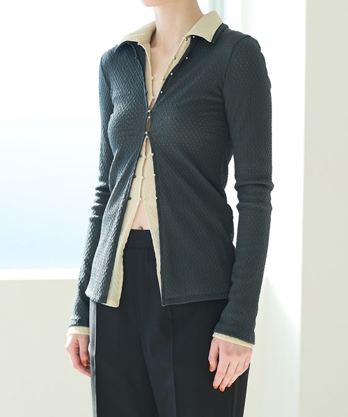 LE CIEL BLEU ジップ　スウェット　トップス ル シェル ブルー - LE CIEL BLEU | Matelasse Pattern Rib Knit
