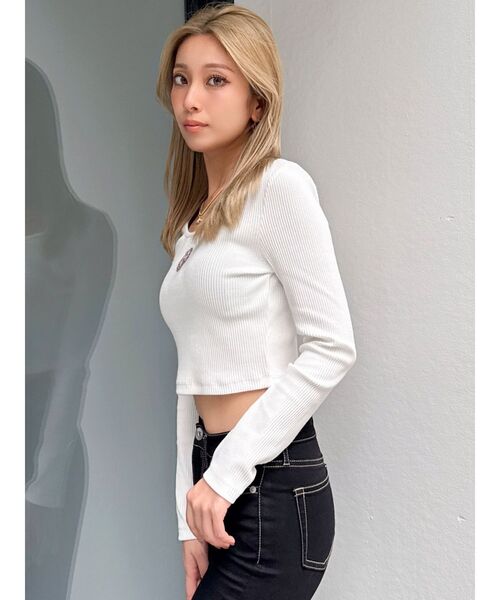 GYDA（ジェイダ）の「GDロゴラインストーンテレコトップス（Tシャツ/カットソー・レディース・ブラック/オフホワイト・FREE）」の14枚目の写真