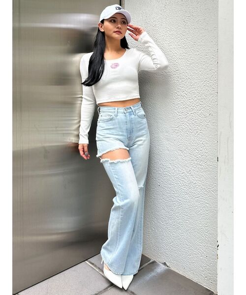 GYDA（ジェイダ）の「GDロゴラインストーンテレコトップス（Tシャツ/カットソー・レディース・ブラック/オフホワイト・FREE）」の18枚目の写真