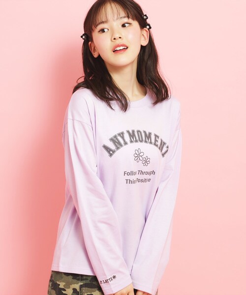 PINK-latte（ピンクラテ）の「カレッジフラワーロンT（Tシャツ/カットソー・キッズ・アイボリー/ライトパープル/グレー/ベビーピンク/ライトブルー・16/14/13/15 ）」の4枚目の写真