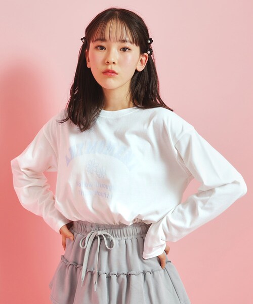 PINK-latte（ピンクラテ）の「カレッジフラワーロンT（Tシャツ/カットソー・キッズ・アイボリー/ライトパープル/グレー/ベビーピンク/ライトブルー・16/14/13/15 ）」の6枚目の写真