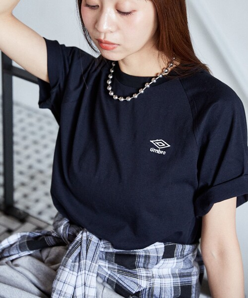 【初回限定】 UMBRO × PUBLUX/アンブロ ワンポイント刺繍 リンガーTシャツ ウェア